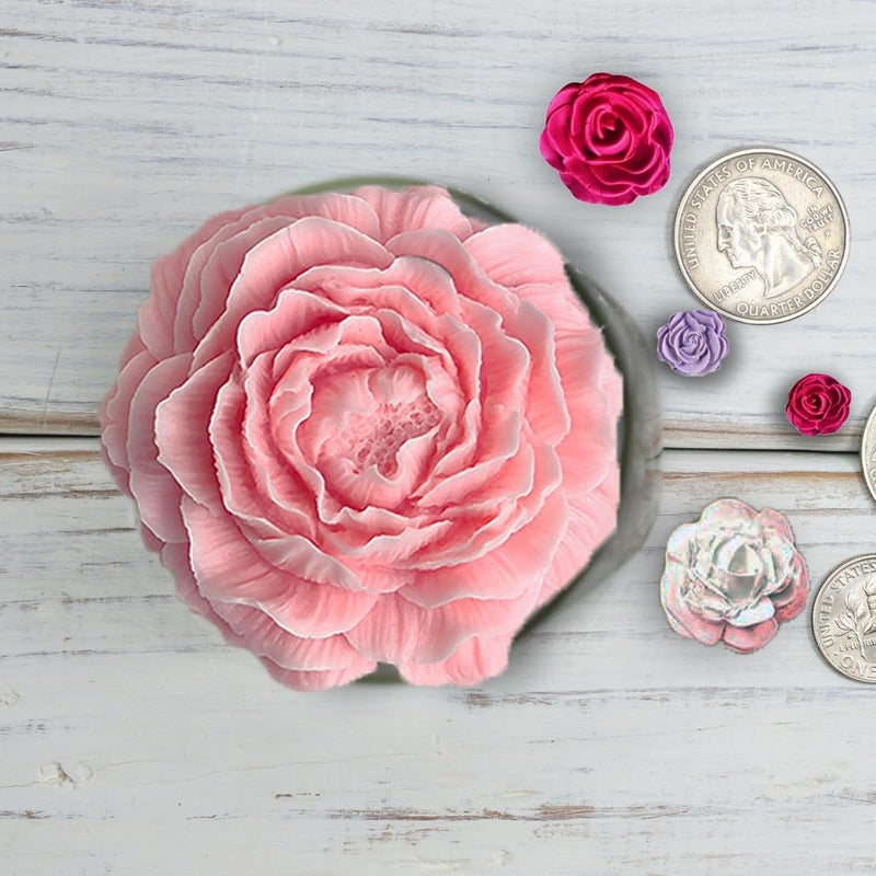 Nimozekd 3PCS Rose & Peony Flowers Silicone molds Cake Chocolate Mold Peony Flower Candle Molds with Large-Eye Wicking Needle Candlewick etc Wedding Cake Decorating Tools Fondant Sugarcraft Cake Mold - Image 5